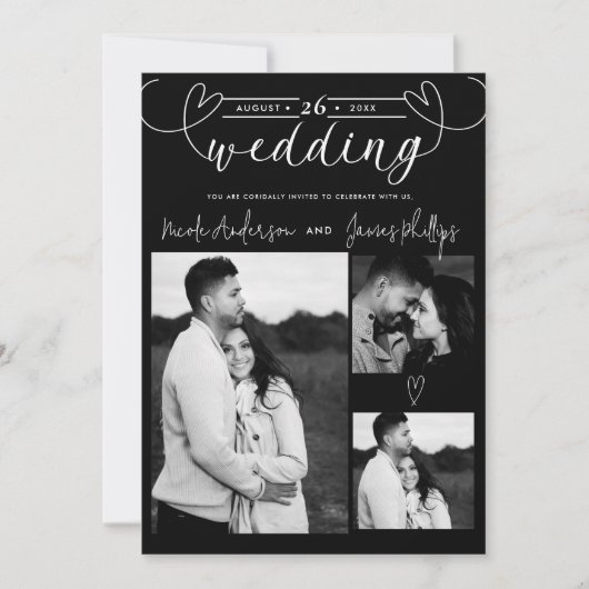 Moderne Herz Schwarz & Weiß Minimale Hochzeit (Vorderseite)