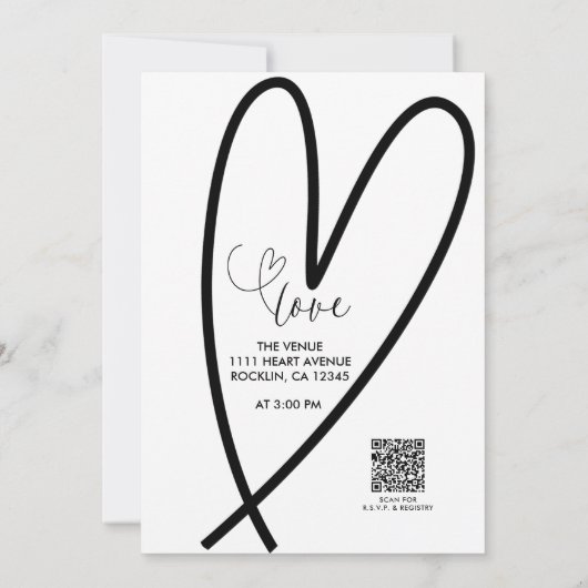 Moderne Herz Schwarz & Weiß Minimale Hochzeit (Rückseite)