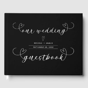 Moderne Herz Schwarz & Weiß Minimale Hochzeit Gästebuch