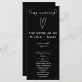 Moderne Herz Schwarz & Weiß Minimale Hochzeit Programm (Vorne/Hinten)
