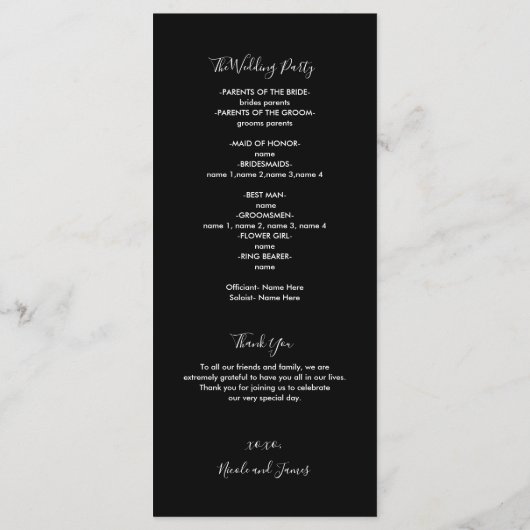 Moderne Herz Schwarz & Weiß Minimale Hochzeit Programm (Rückseite)