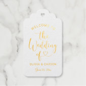 Moderne Herz-Script-Hochzeit Begrüßung Gold Geschenkanhänger (Vorderseite)