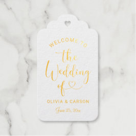 Moderne Herz-Script-Hochzeit Begrüßung Gold Geschenkanhänger