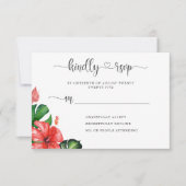 Moderne Herz-Script Tropical Themed Response Card RSVP Karte (Vorderseite)