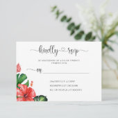 Moderne Herz-Script Tropical Themed Response Card RSVP Karte (Stehend Vorderseite)