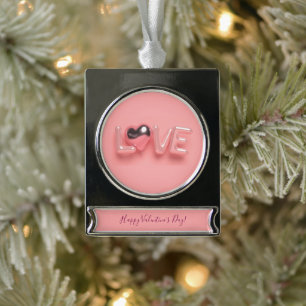 MODERNE HERZ-VALENTINSTAG PINK Banner-Ornament SILBER
