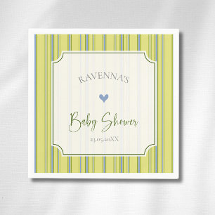 Moderne Herz-Zitrus-Blau-Gestreifte Babyparty Serviette