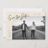 Moderne Herzcreme-Rahmen-Foto im Skript-Stil Save The Date (Vorderseite)