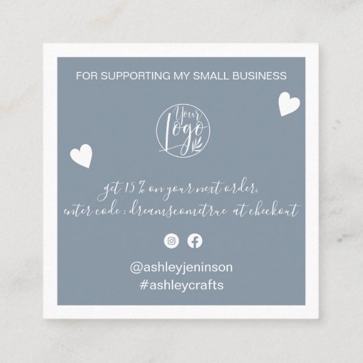 Moderne Herzen danke dir Drehbuch Ordnung staubig Quadratische Visitenkarte (Rückseite)