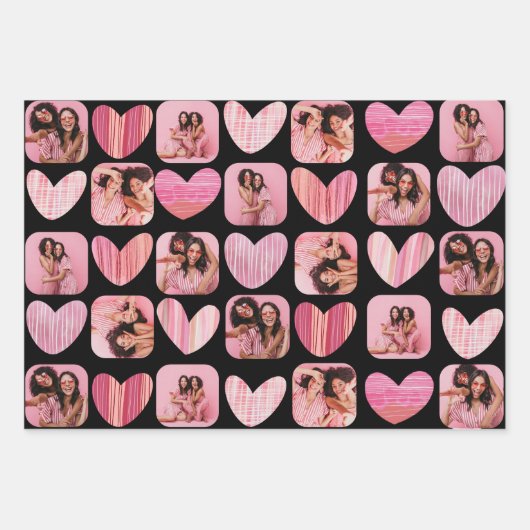 Moderne Herzen & Foto Rosa & Schwarze Bestie Geschenkpapier Set (Vorderseite 2)