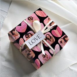 Moderne Herzen & Foto Rosa & Schwarze Bestie Geschenkpapier Set