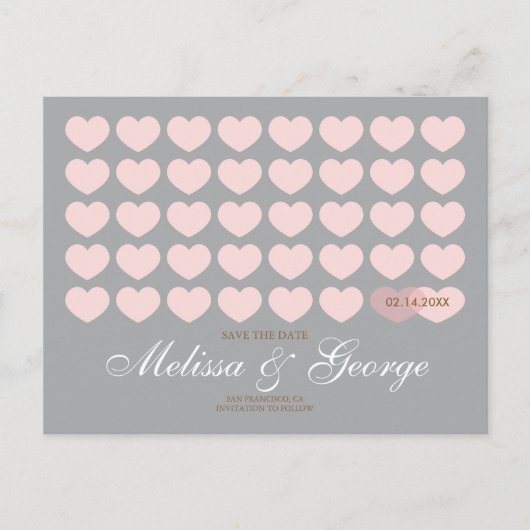 Moderne Herzen Save the Date: Silber Ankündigungspostkarte (Vorderseite)