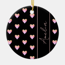 Moderne Herzen Schwarz Pink Personalisierte Weihna Keramik Ornament
