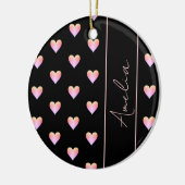 Moderne Herzen Schwarz Pink Personalisierte Weihna Keramik Ornament (Links)