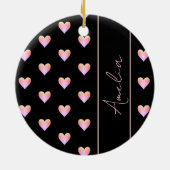 Moderne Herzen Schwarz Pink Personalisierte Weihna Keramik Ornament (Hinten)