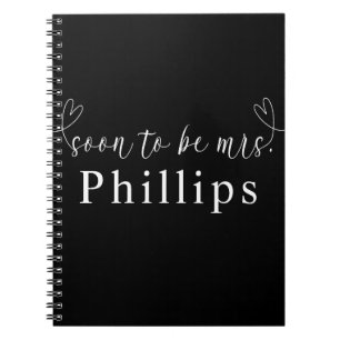 Moderne Herzen Schwarz-weiß bald Mrs. Wedding werd Notizblock