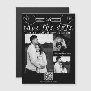 Moderne Herzen Schwarz-Weiß Chic Save the Date Magnetkarte