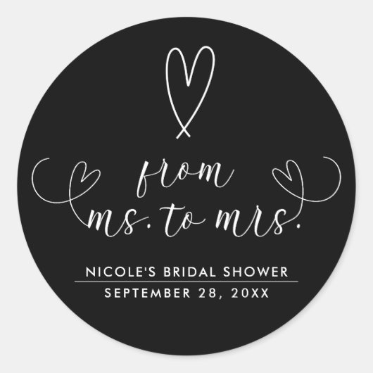 Moderne Herzen Schwarz-weiß Frau Bridal Runder Aufkleber (Vorderseite)