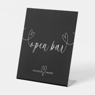 Moderne Herzen Schwarz-Weiß-Hochzeit Open Bar Sockelschild