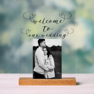 Moderne Herzen Schwarz Weiß Minimal Hochzeit Willk Acrylschild