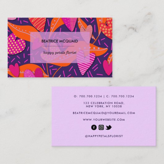 Moderne Herzen und Blume Muster Girly Visitenkarte (Vorne/Hinten)