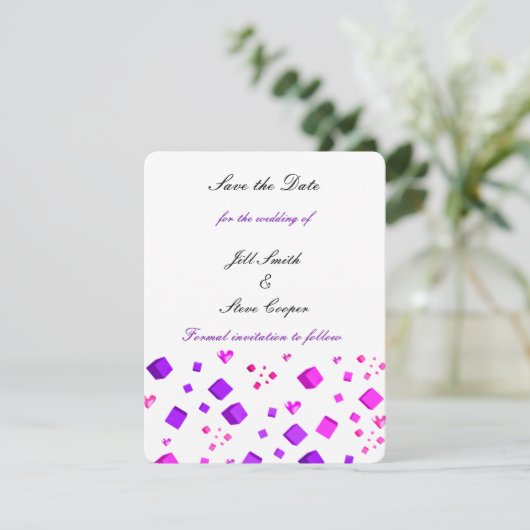 Moderne Herzen und Plätze Save the Date (Stehend Vorderseite)