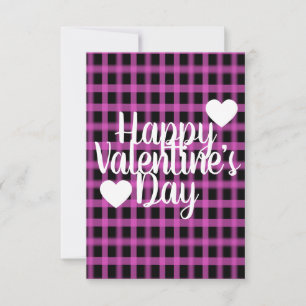 Moderne Herzen zum Valentinstag Pink Schwarz Plaid Karte