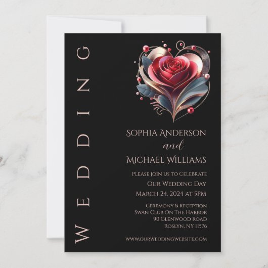 Moderne herzförmige Rose Hochzeitseinladung Einladung (Vorderseite)