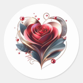 Moderne herzförmige Rose Runder Aufkleber