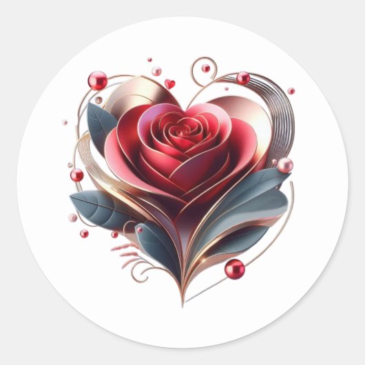 Moderne herzförmige Rose Runder Aufkleber (Vorderseite)