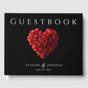 Moderne herzförmige rote Rosen Hochzeit Gästebuch