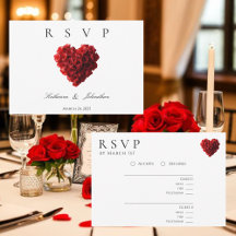 Moderne herzförmige rote Rosen-RSVP-Hochzeit-