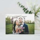 Moderne Herzkalligraphie 2 Foto Hochzeit Vielen Da Dankeskarte (Stehend Vorderseite)