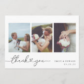 Moderne Herzkalligraphie Foto Collage Wedding Dankeskarte (Vorderseite)