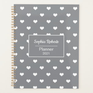 Moderne Herzmuster grau personalisiert Planer