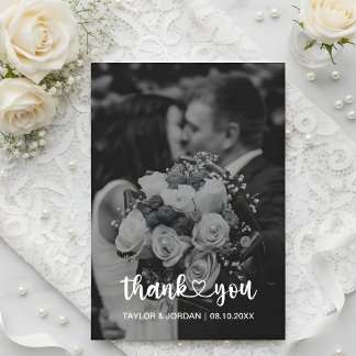 Moderne Herzschrift-Foto-Hochzeit Hochzeit Dankeskarte