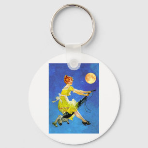 Moderne Hexe reitet ein Vakuum Schlüsselanhänger
