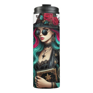 Moderne Hexe und Leopard-Tasse Thermosbecher