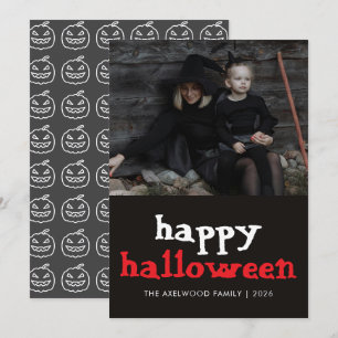 Moderne Hexen-Ästhetik Halloween-Familienfoto Feiertagskarte