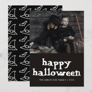 Moderne Hexen-Ästhetik Halloween-Familienfoto Feiertagskarte