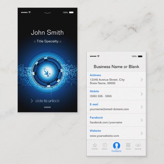 Moderne Hi-Tech - iPhone iOS Flachbild-Design Visitenkarte (Vorne/Hinten)