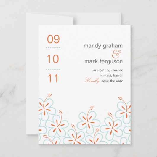 Moderne Hibiskus-Karte zur Vorabanzeige Save The Date (Vorderseite)