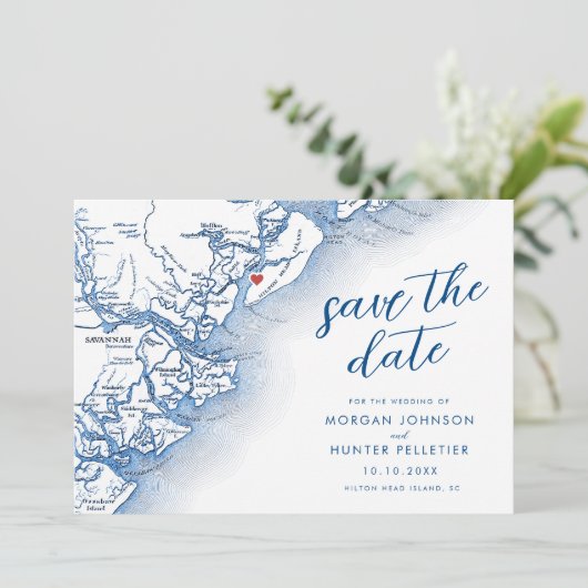 Moderne Hilton Head Insel SC Karte Hochzeit (Stehend Vorderseite)