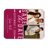 Moderne Himbeere Save the Date 2 Foto Hochzeit Magnet (Horizontal)
