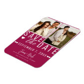 Moderne Himbeere Save the Date 2 Foto Hochzeit Magnet (Linke Seite)