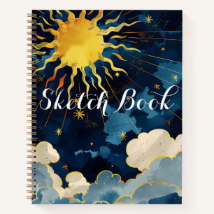 Moderne Himmels-Sonne-Sterne-Wolken-Skizzenbuch Notizblock