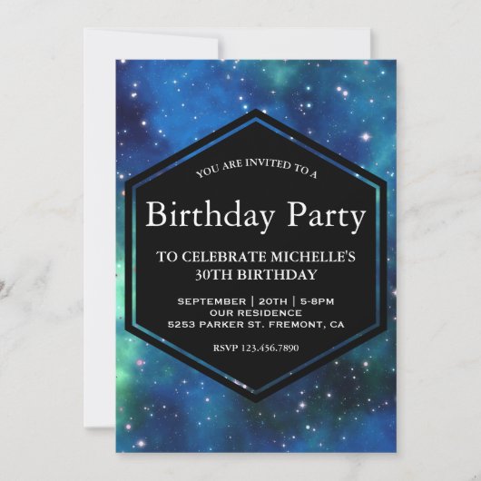Moderne Himmelsgalaxie Geburtstagsparty Einladung (Vorderseite)