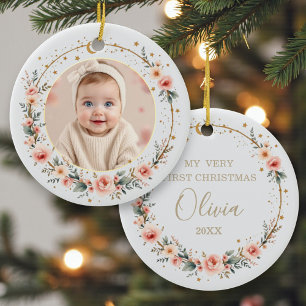 Moderne himmlische Baby's 1. Weihnachten Elegant Keramik Ornament