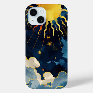 Moderne himmlische Sonne, Sterne und blaue Wolken Case-Mate iPhone Hülle