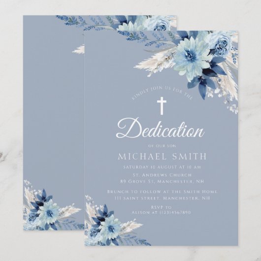 Moderne Hingabe mit blühenden Blumen Einladung (Vorne/Hinten)